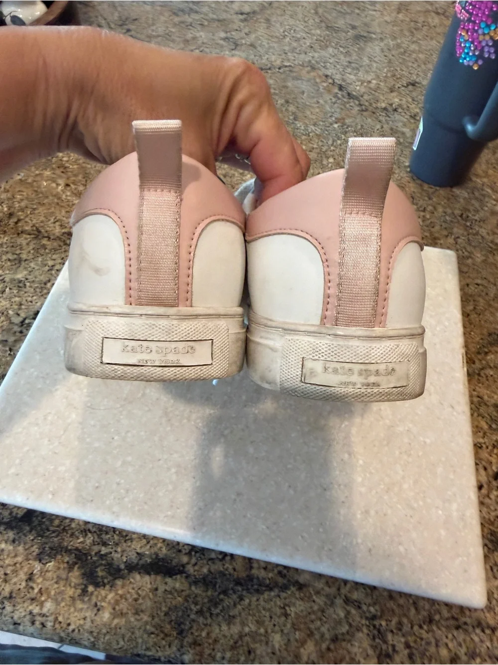 kate spade White Leather Sneakers with Blush Pink Panels